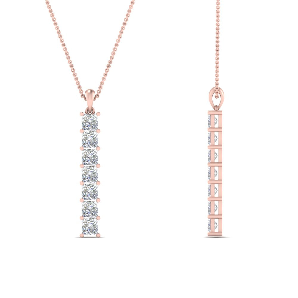 1.05 Ctw Princess Cut Lab Diamond Bar Necklace 14K Gold