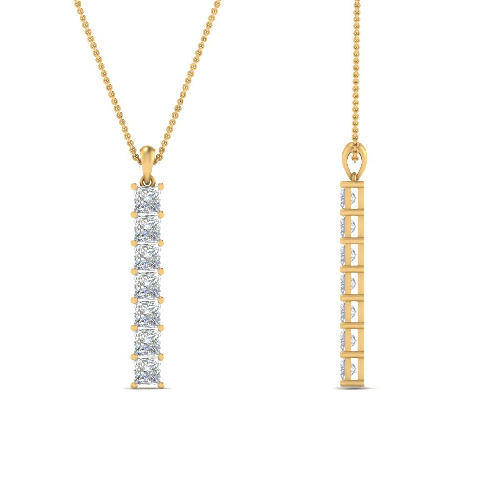 1.05 Ctw Princess Cut Lab Diamond Bar Necklace 14K Gold