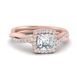 Load image into Gallery viewer, Lab Asscher Cut Diamond Halo Engagement Rings 14K Rose Gold
