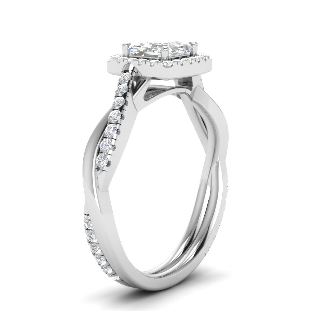Lab Asscher Cut Diamond Halo Engagement Rings 14K White Gold