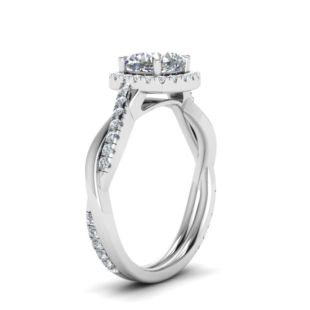 Lab Cushion Cut Diamond Halo Engagement Rings 14K White Gold