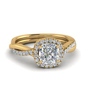 Lab Cushion Cut Diamond Halo Engagement Rings 14K Yellow Gold