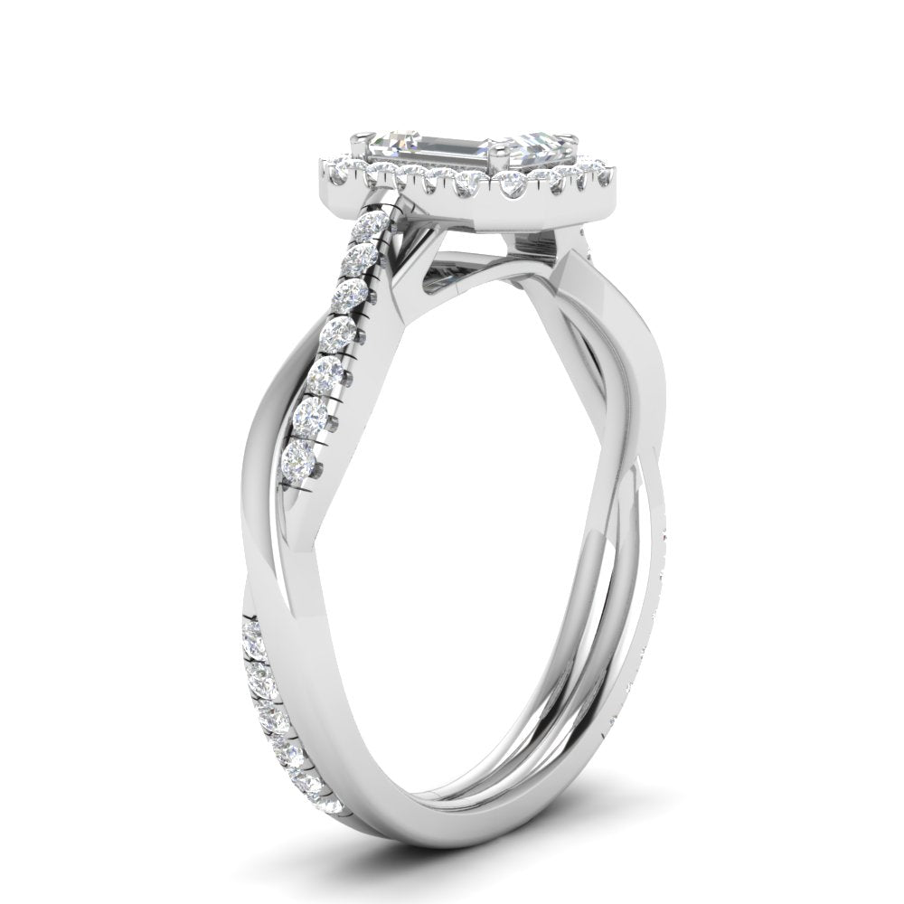Lab Emerald Cut Diamond Halo Infinity Engagement Ring For Her 14K White Gold