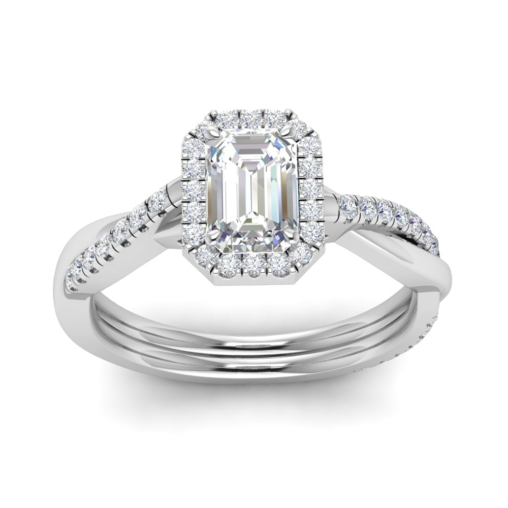 Lab Emerald Cut Diamond Halo Infinity Engagement Ring For Her 14K White Gold