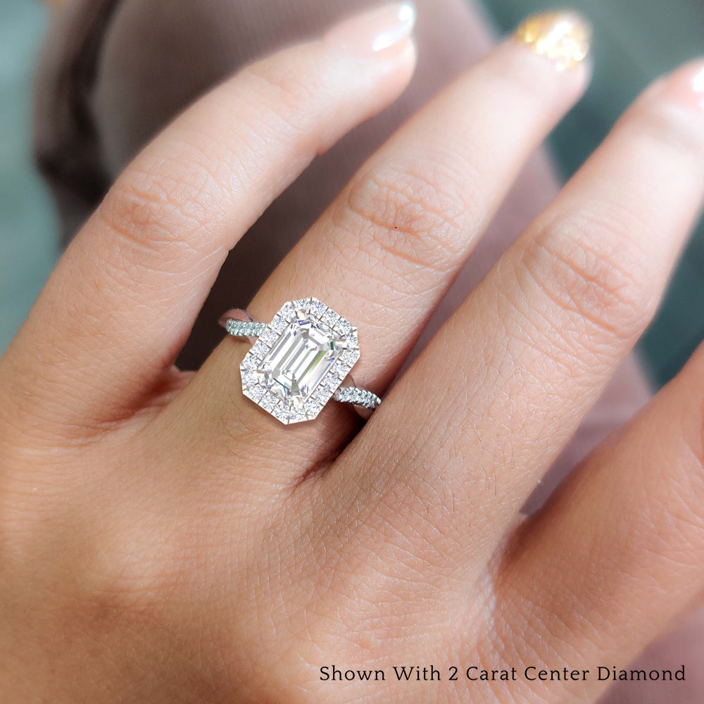 Lab Emerald Cut Diamond Halo Infinity Engagement Ring For Her 14K White Gold