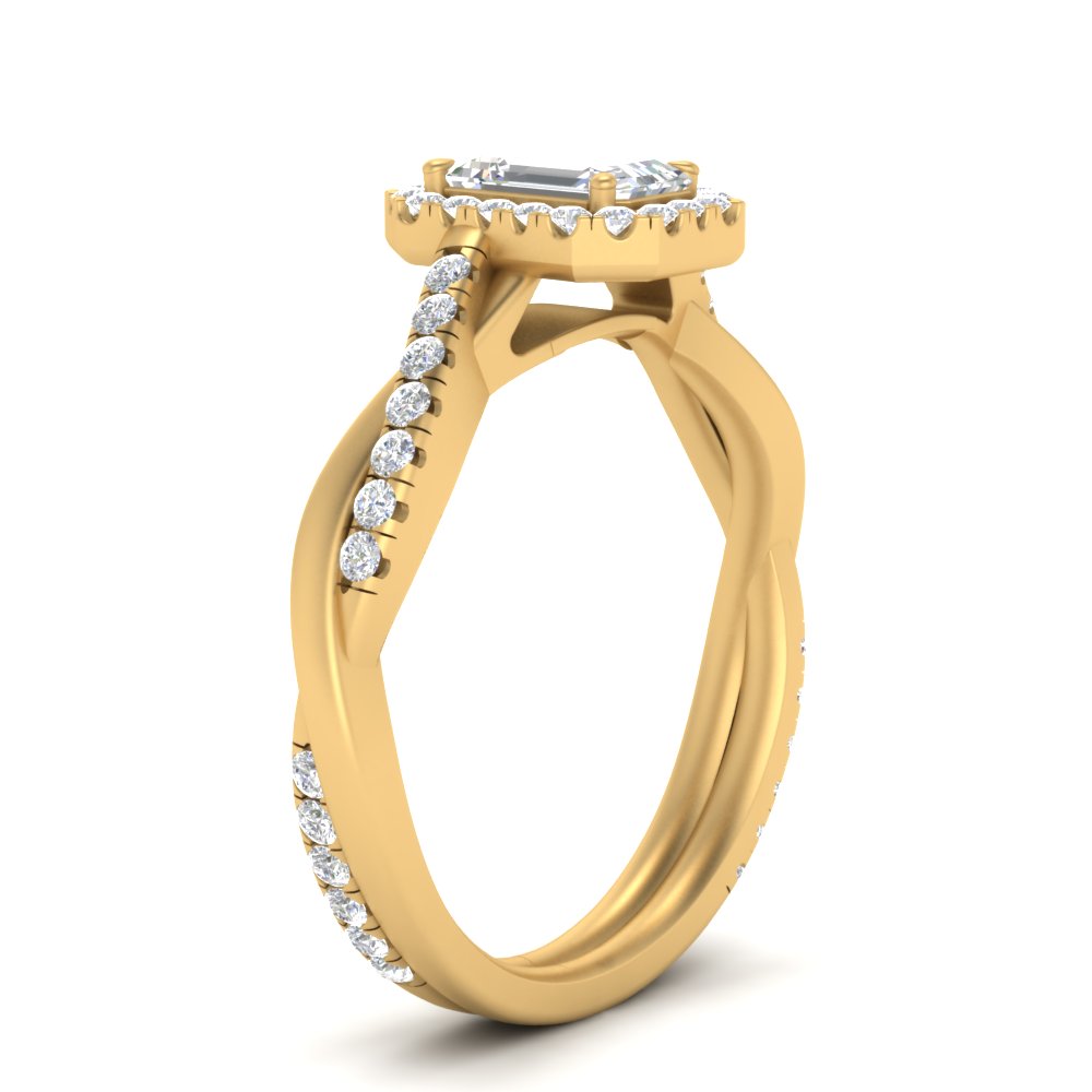 Lab Emerald Cut Diamond Halo Infinity Engagement Ring For Her 14K Yellow Gold