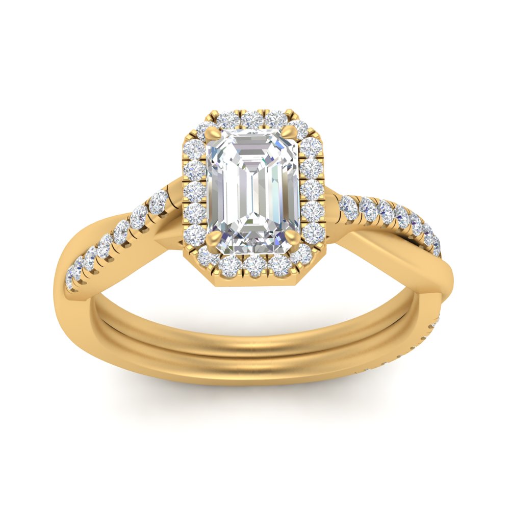 Lab Emerald Cut Diamond Halo Infinity Engagement Ring For Her 14K Yellow Gold