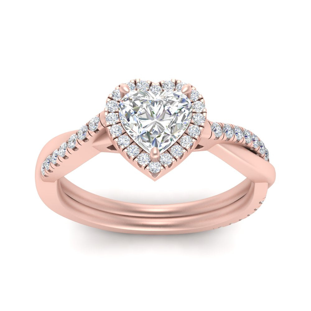 Lab Heart Cut Diamond Halo Infinity Engagement Ring For Her 14K Rose Gold