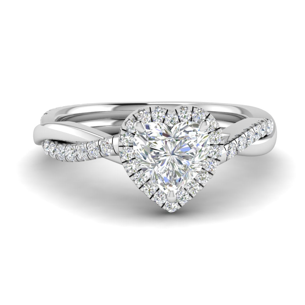 Lab Heart Cut Diamond Halo Infinity Engagement Ring For Her 14K White Gold