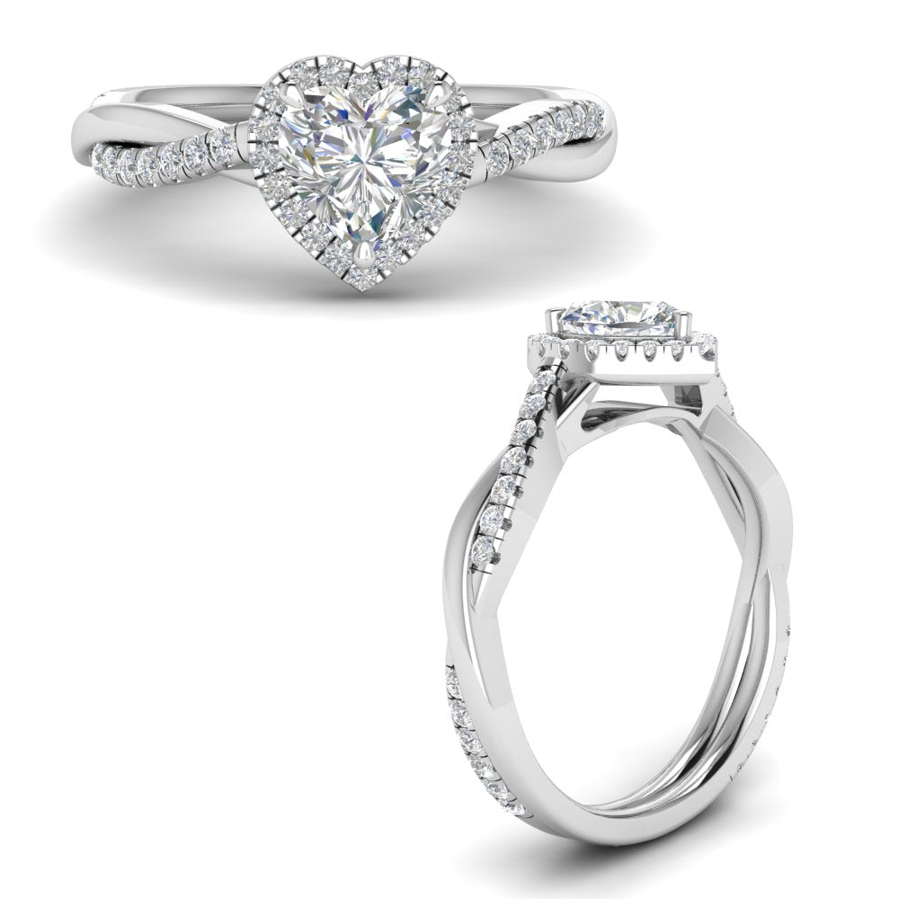 Lab Heart Cut Diamond Halo Infinity Engagement Ring For Her 14K White Gold