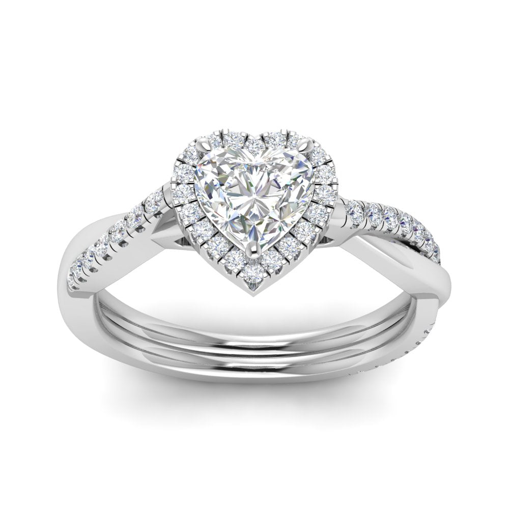 Lab Heart Cut Diamond Halo Infinity Engagement Ring For Her 14K White Gold