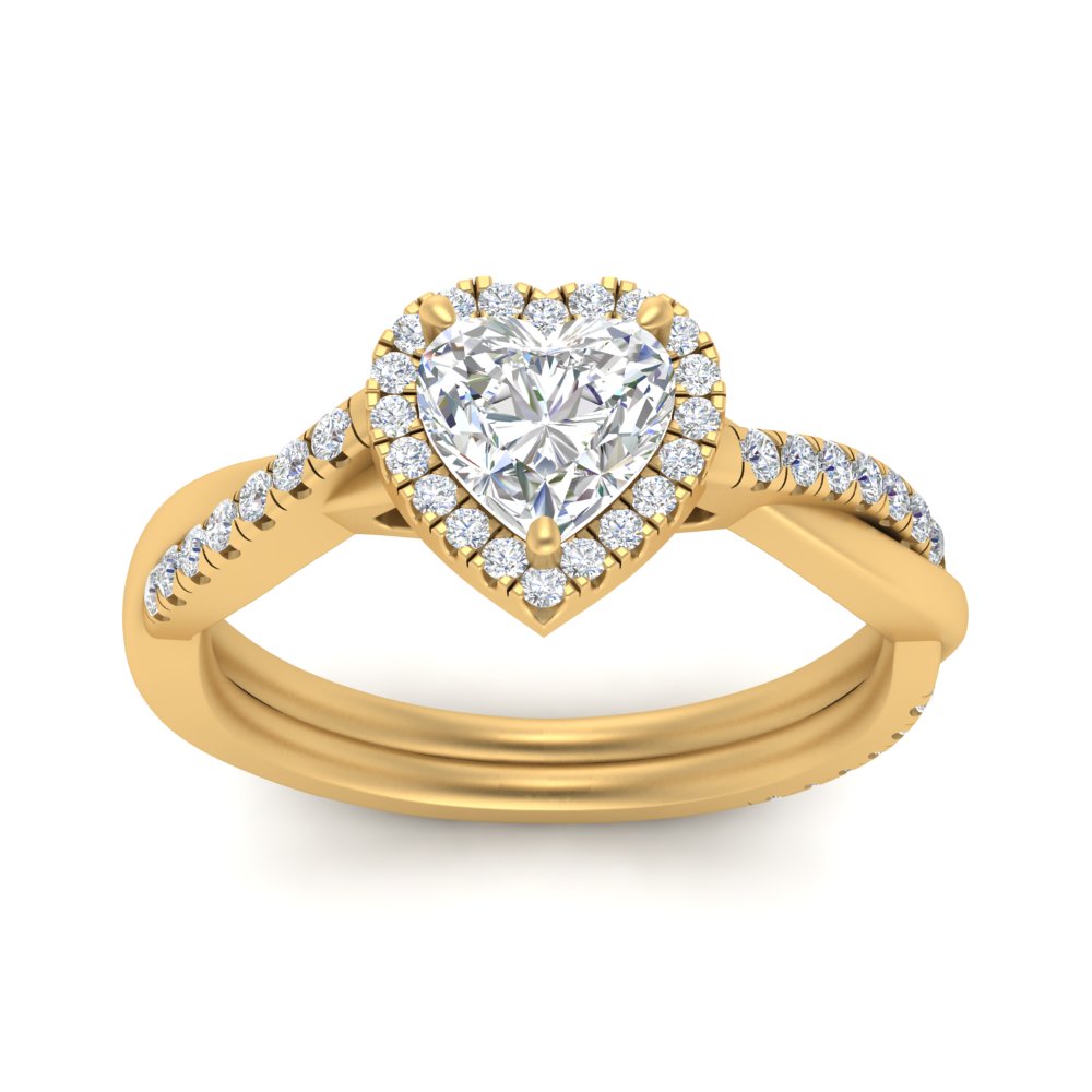 Lab Heart Cut Diamond Halo Infinity Engagement Ring For Her 14K Yellow Gold