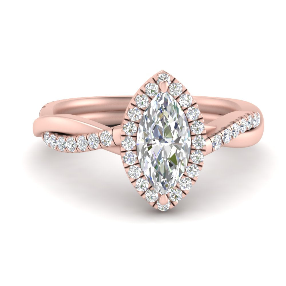 Lab Marquise Cut Diamond Halo Infinity Engagement Rings 14K Rose Gold