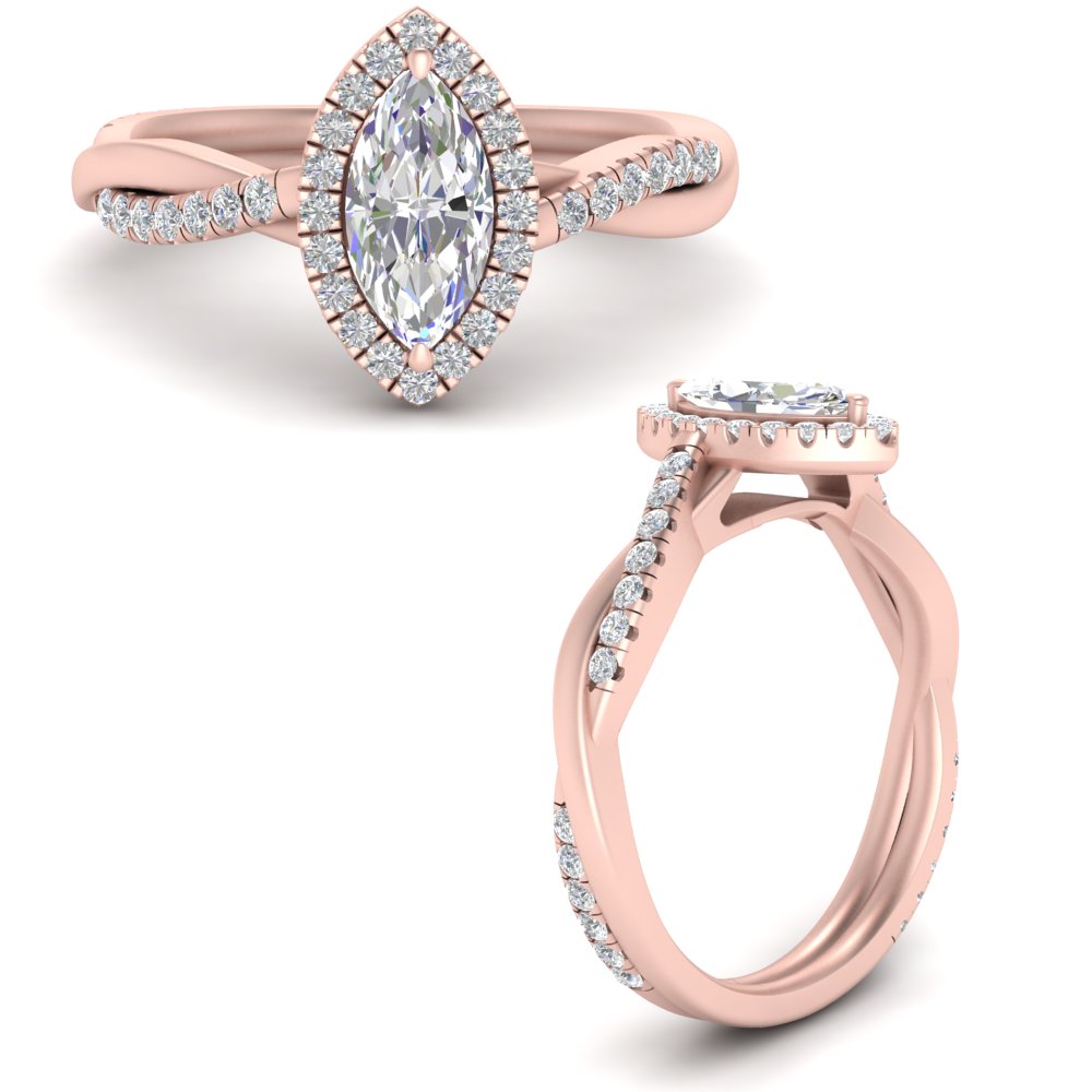 Lab Marquise Cut Diamond Halo Infinity Engagement Rings 14K Rose Gold