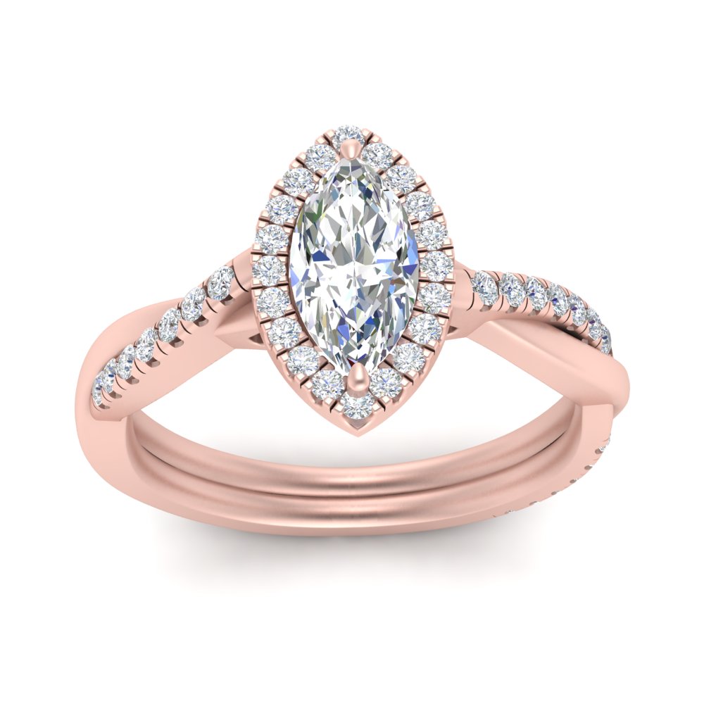 Lab Marquise Cut Diamond Halo Infinity Engagement Rings 14K Rose Gold