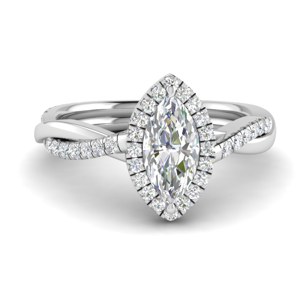 Lab Marquise Cut Diamond Halo Infinity Engagement Rings 14K White Gold