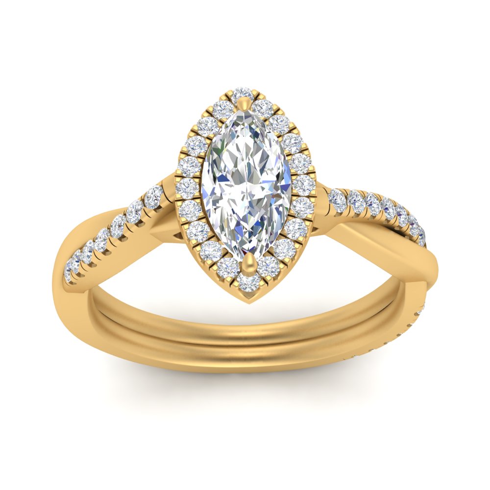 Lab Marquise Cut Diamond Halo Infinity Engagement Rings 14K Yellow Gold