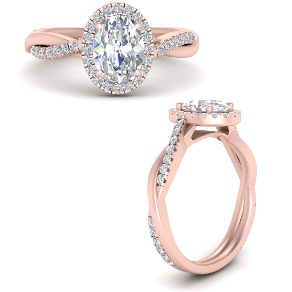 Lab Oval Cut Diamond Halo Infinity Engagement Rings 14K Rose Gold