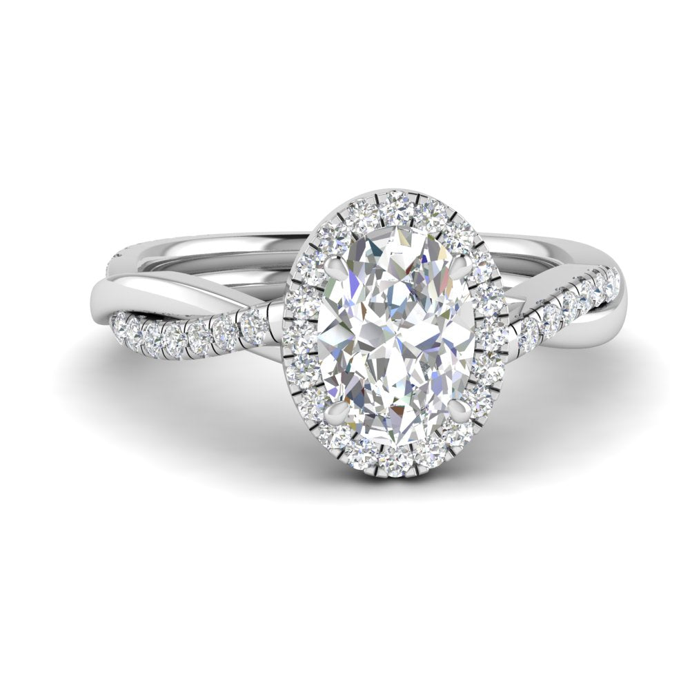 Lab Oval Cut Diamond Halo Infinity Engagement Rings 14K White Gold