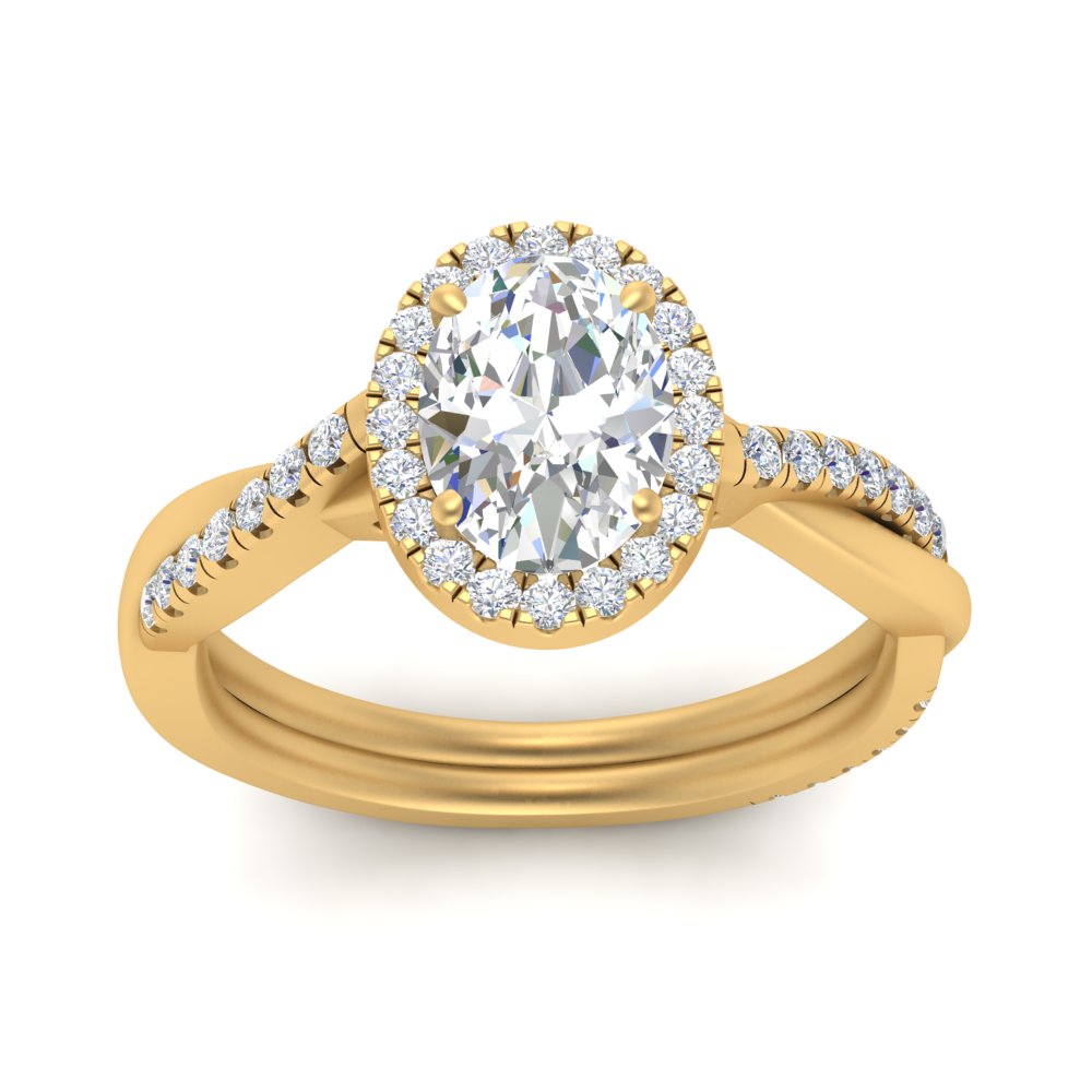 Lab Oval Cut Diamond Halo Infinity Engagement Rings 14K Yellow Gold