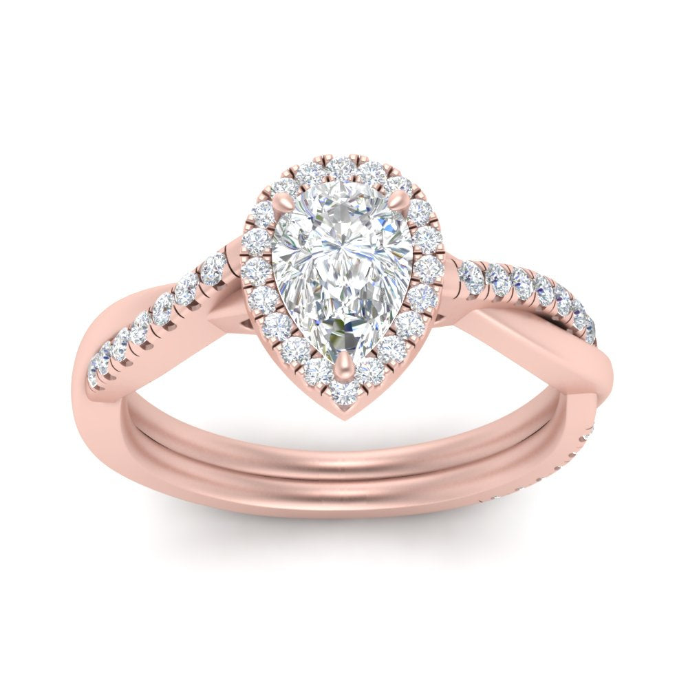 Lab Pear Cut Diamond Halo Infinity Engagement Ring For Her 14K Rose Gold