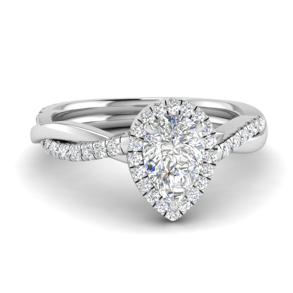 Lab Pear Cut Diamond Halo Infinity Engagement Ring For Her 14K White Gold