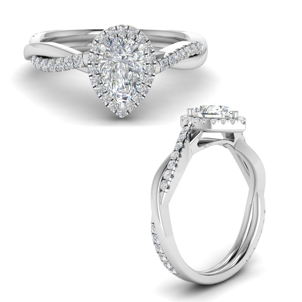 Lab Pear Cut Diamond Halo Infinity Engagement Ring For Her 14K White Gold