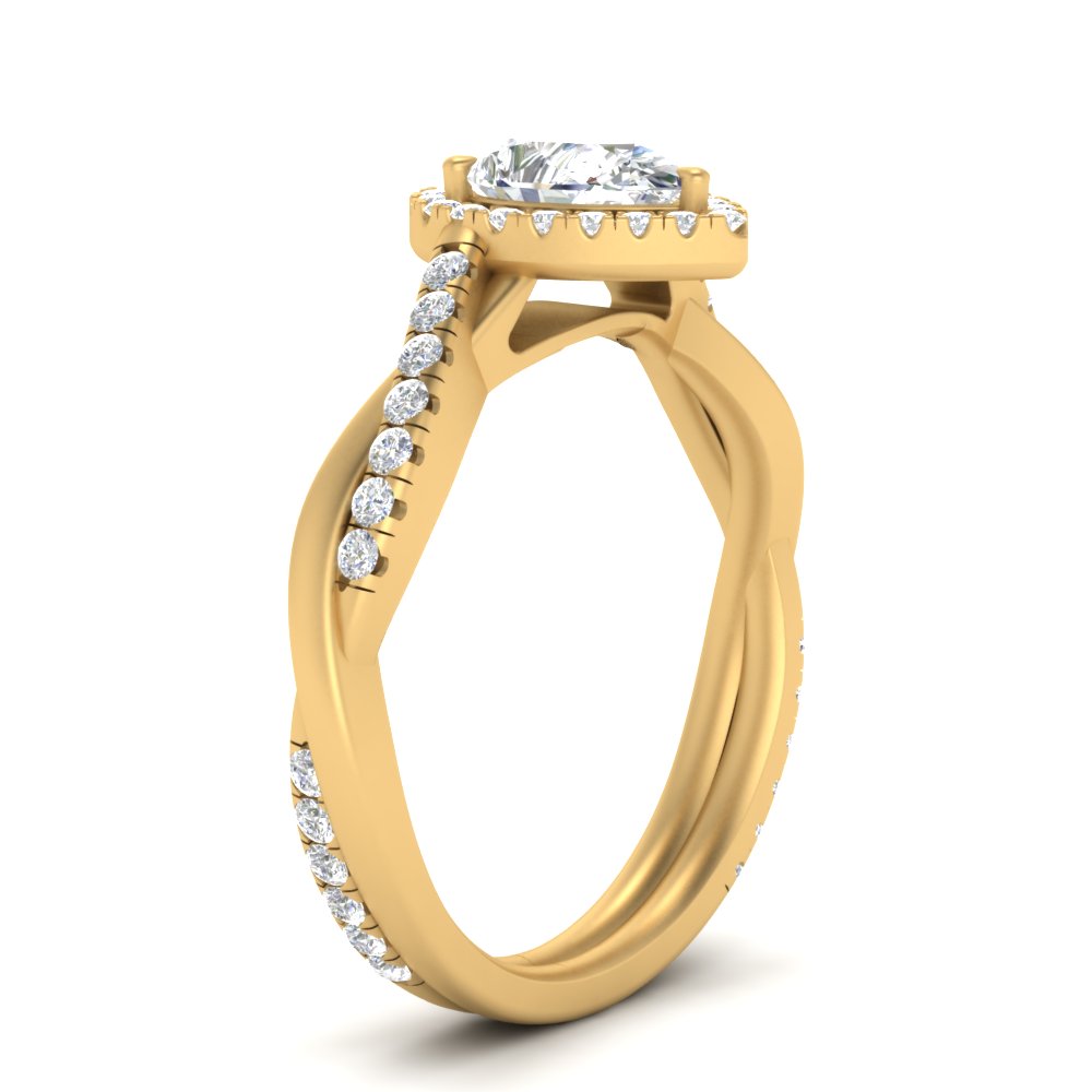 Lab Pear Cut Diamond Halo Infinity Engagement Ring For Her 14K Yellow Gold