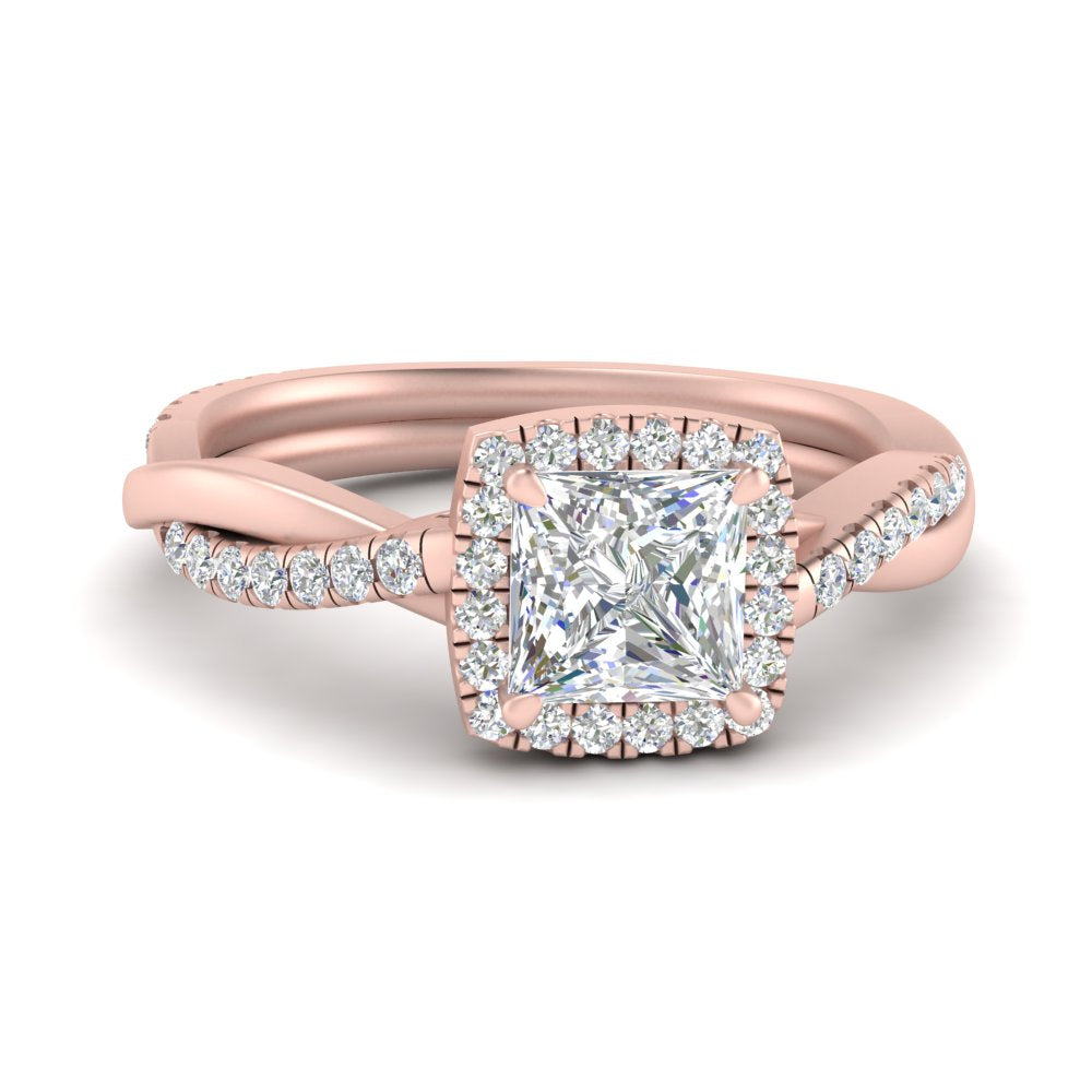 Lab Princess Cut Diamond Halo Infinity Engagement Rings 14K Rose Gold