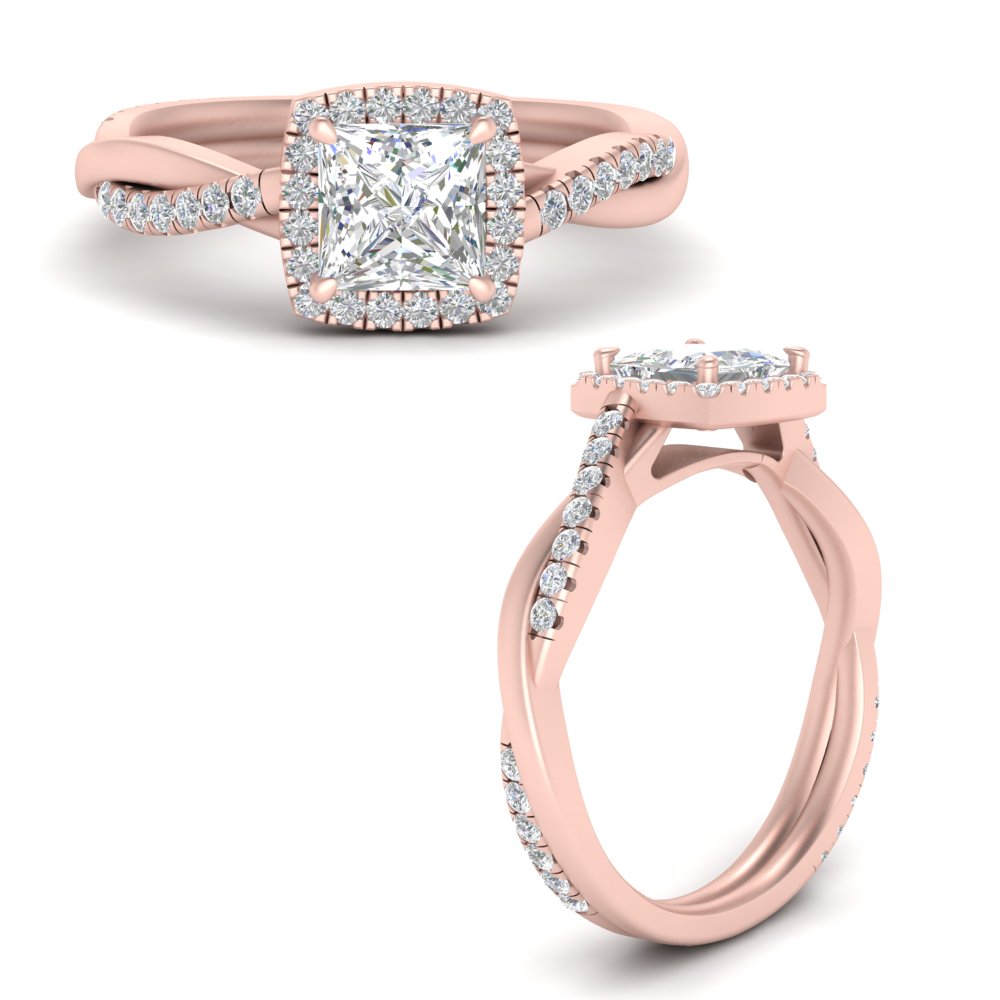 Lab Princess Cut Diamond Halo Infinity Engagement Rings 14K Rose Gold