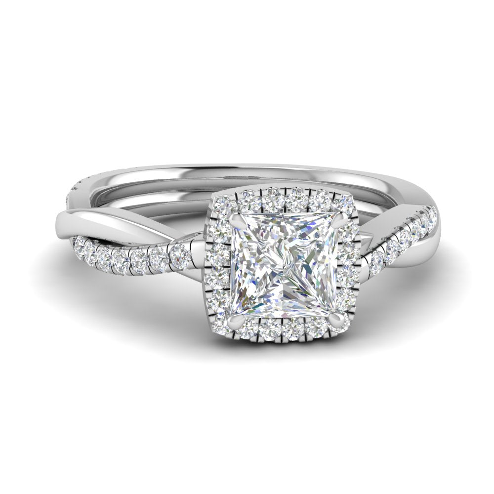 Lab Princess Cut Diamond Halo Infinity Engagement Rings 14K White Gold