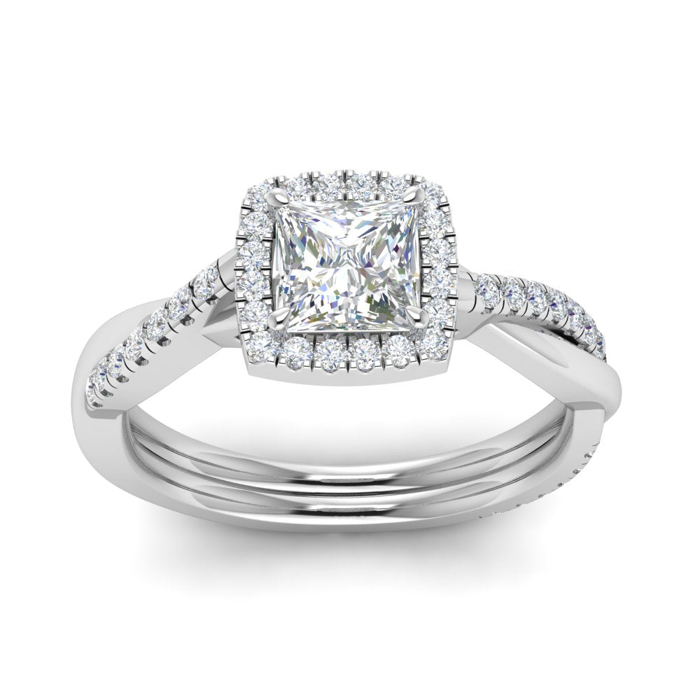 Lab Princess Cut Diamond Halo Infinity Engagement Rings 14K White Gold