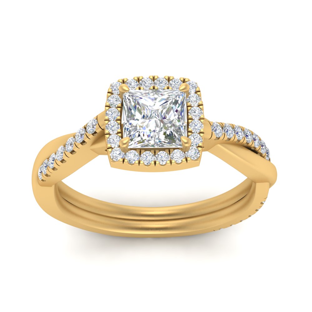 Lab Princess Cut Diamond Halo Infinity Engagement Rings 14K Yellow Gold