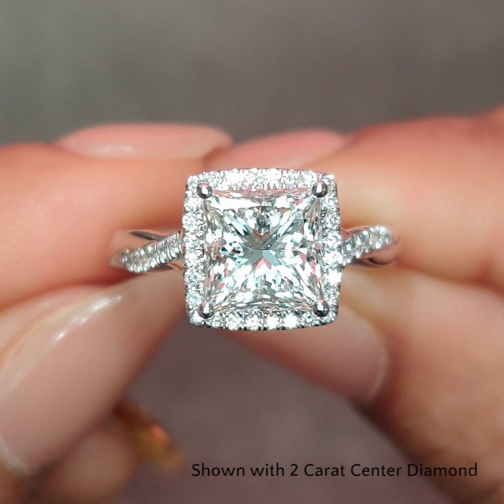 Lab Princess Cut Diamond Halo Infinity Engagement Rings 14K White Gold