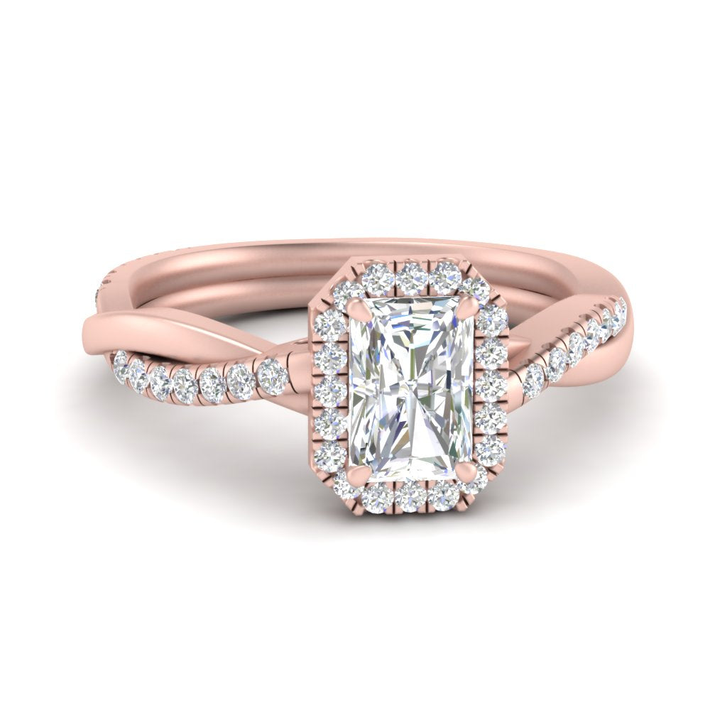 Lab Radiant Cut Diamond Halo Engagement Rings 14K Rose Gold