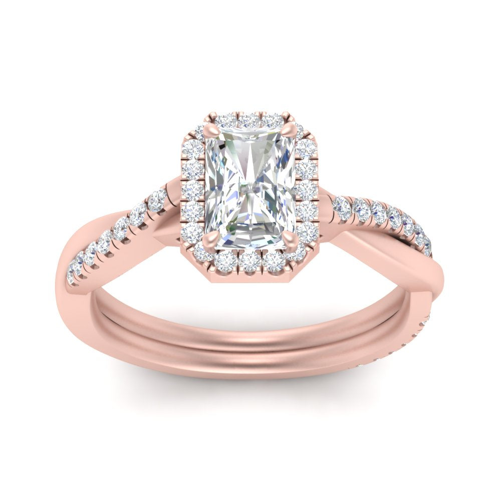 Lab Radiant Cut Diamond Halo Engagement Rings 14K Rose Gold