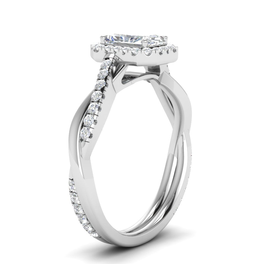 Lab Radiant Cut Diamond Halo Engagement Rings 14K White Gold