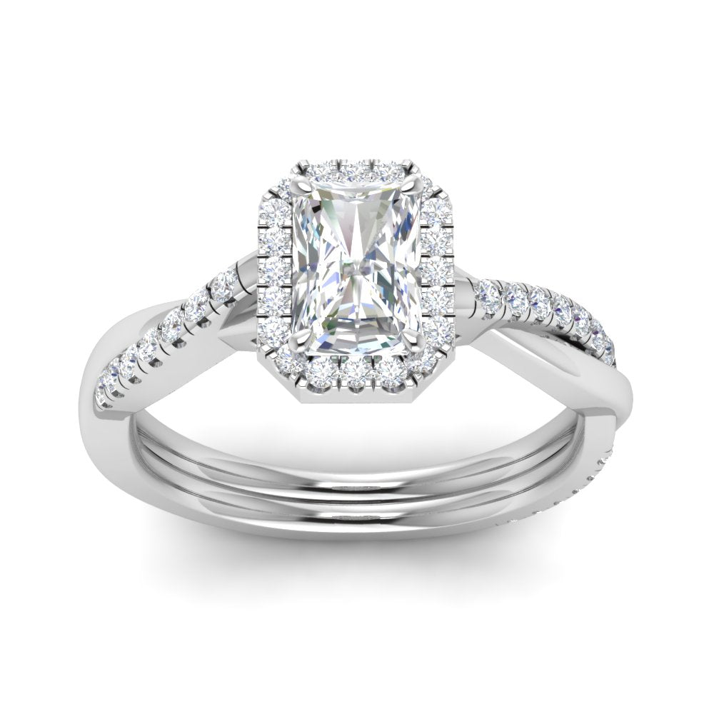 Lab Radiant Cut Diamond Halo Engagement Rings 14K White Gold