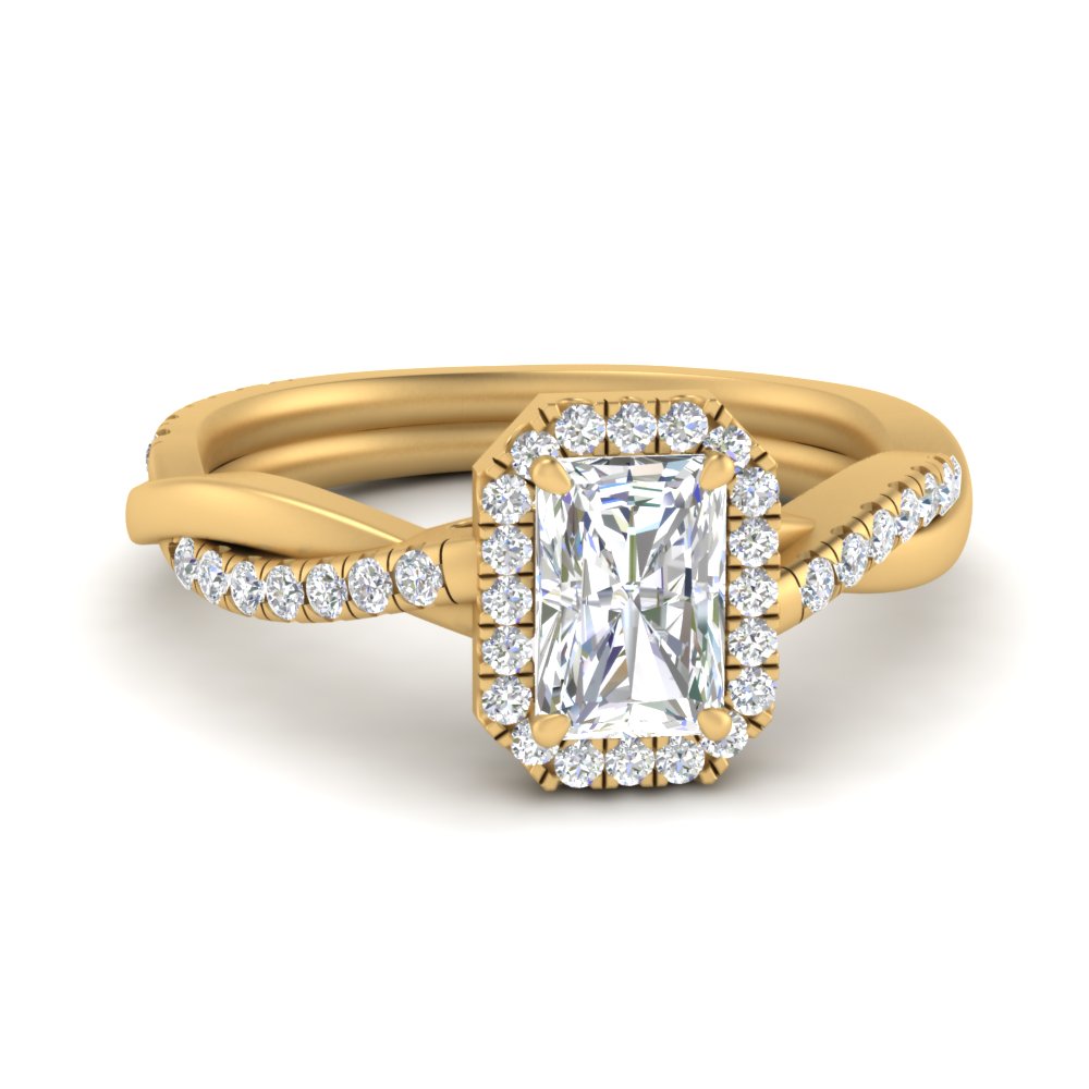 Lab Radiant Cut Diamond Halo Engagement Rings 14K Yellow Gold