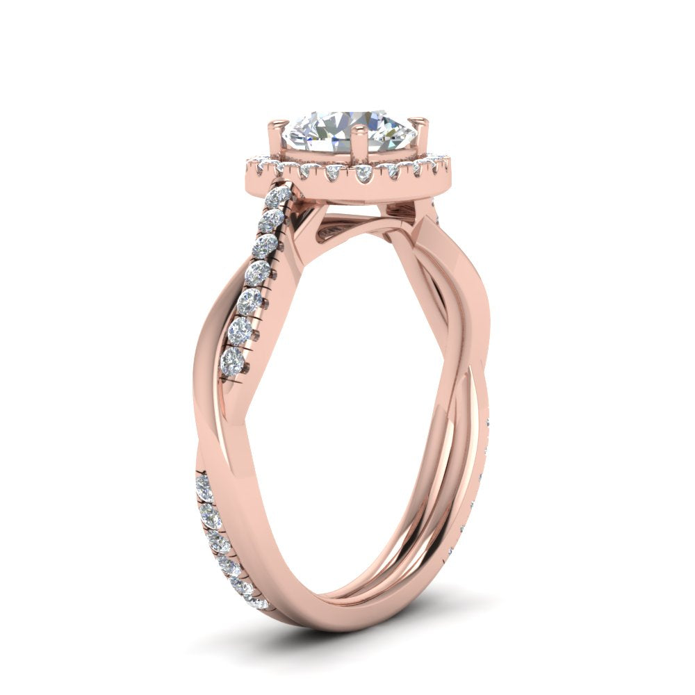 Lab Round Cut Diamond Halo Engagement Rings 14K Rose Gold