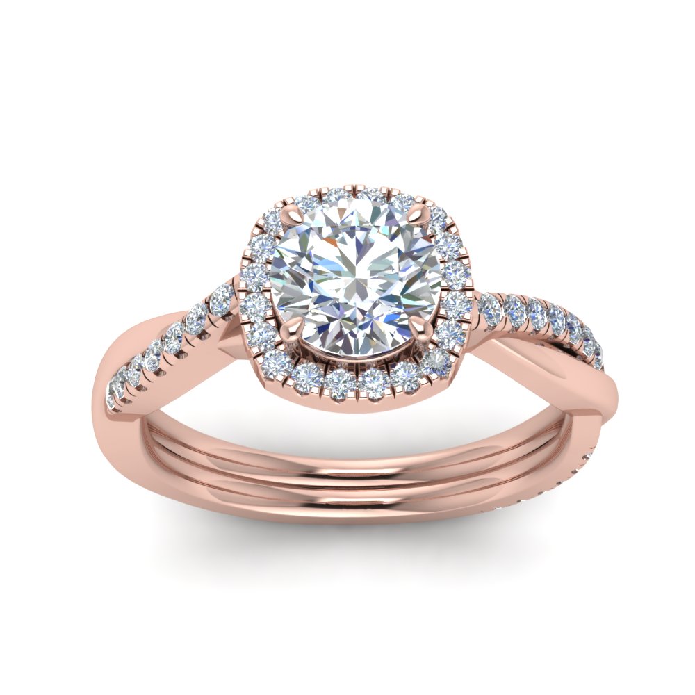 Lab Round Cut Diamond Halo Engagement Rings 14K Rose Gold