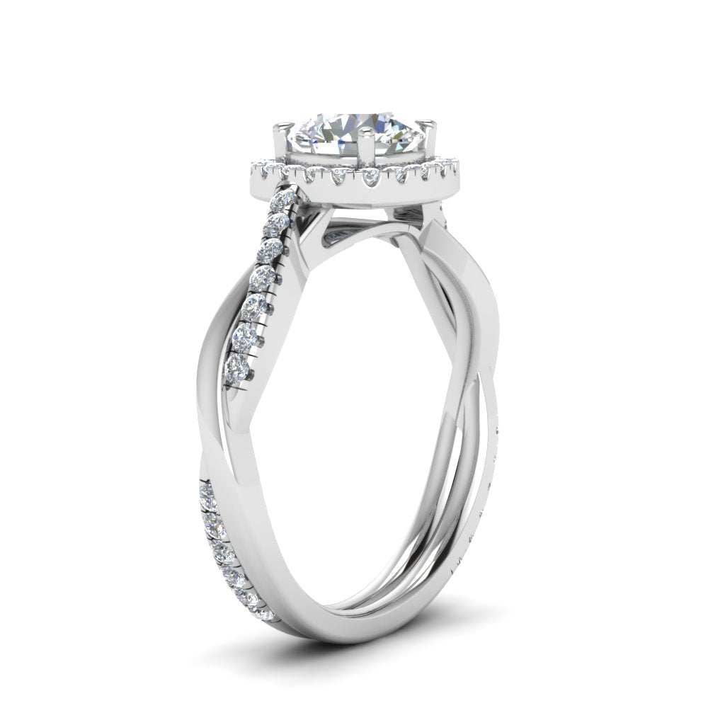Lab Round Cut Diamond Halo Engagement Rings 14K White Gold
