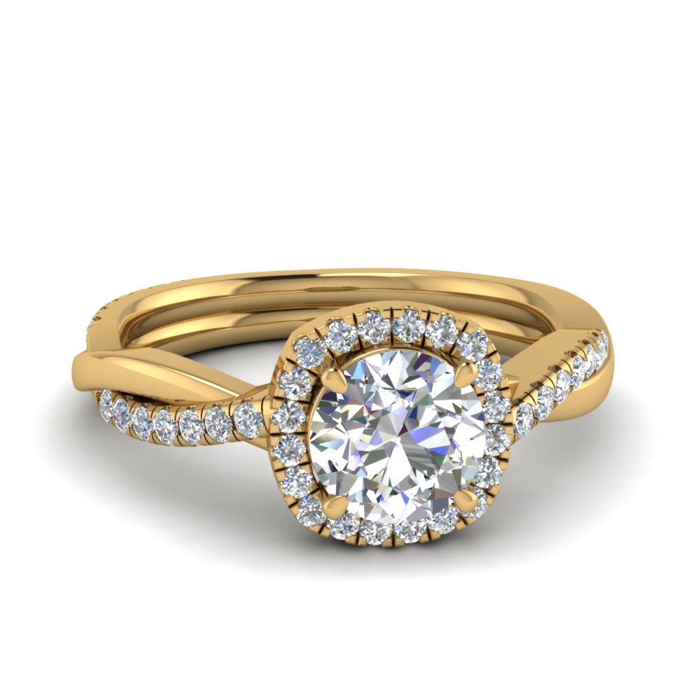 Lab Round Cut Diamond Halo Engagement Rings 14K Yellow Gold