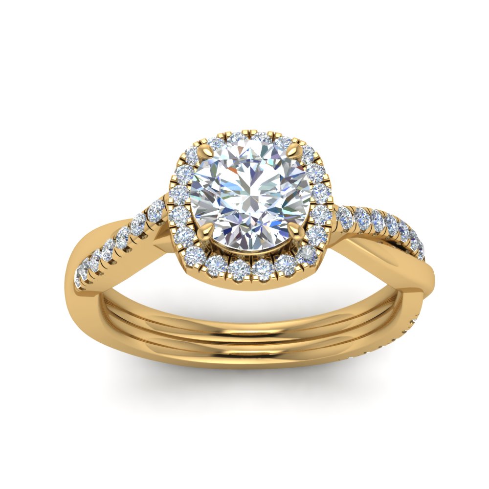 Lab Round Cut Diamond Halo Engagement Rings 14K Yellow Gold