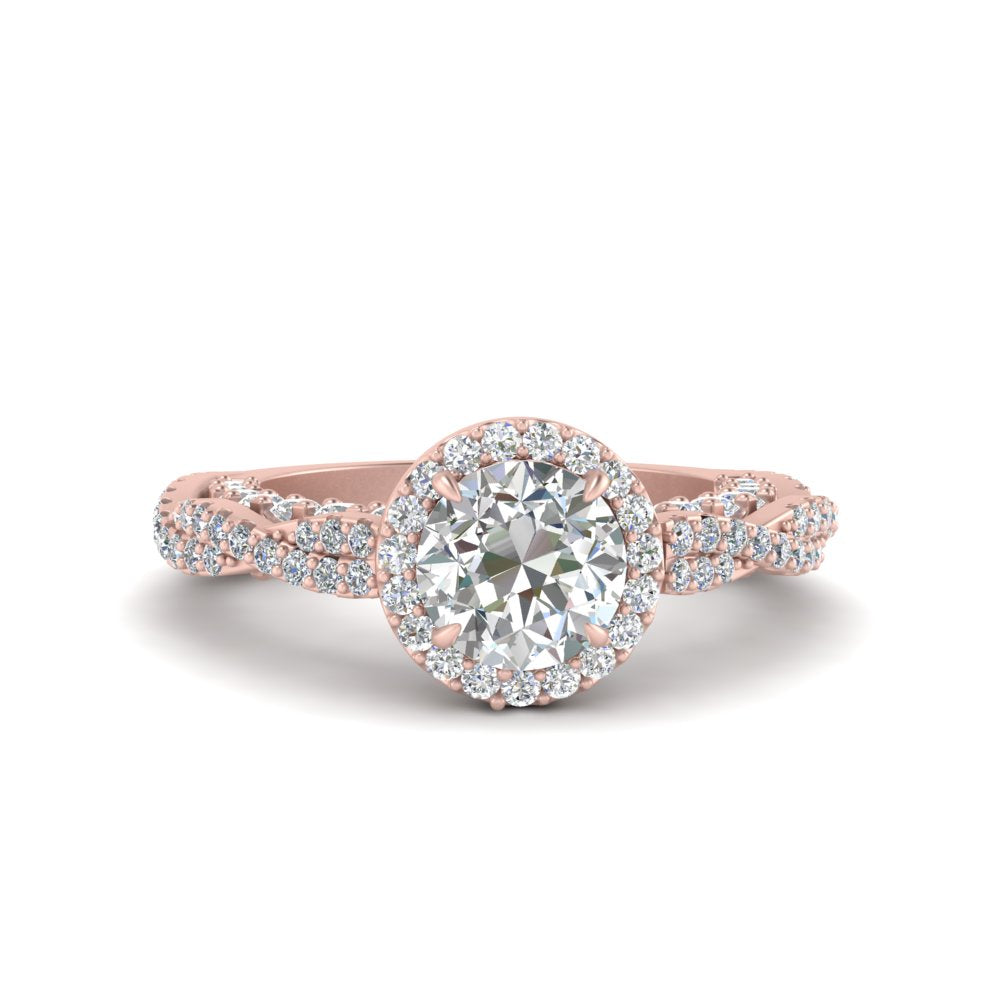 Lab Round Cut Diamond Halo Vintage Engagement Rings 14K Rose Gold