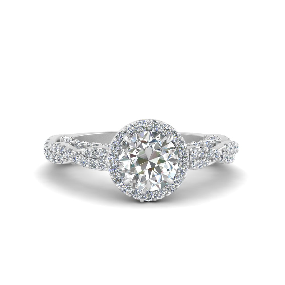 Lab Round Cut Diamond Halo Vintage Engagement Rings 14K White Gold