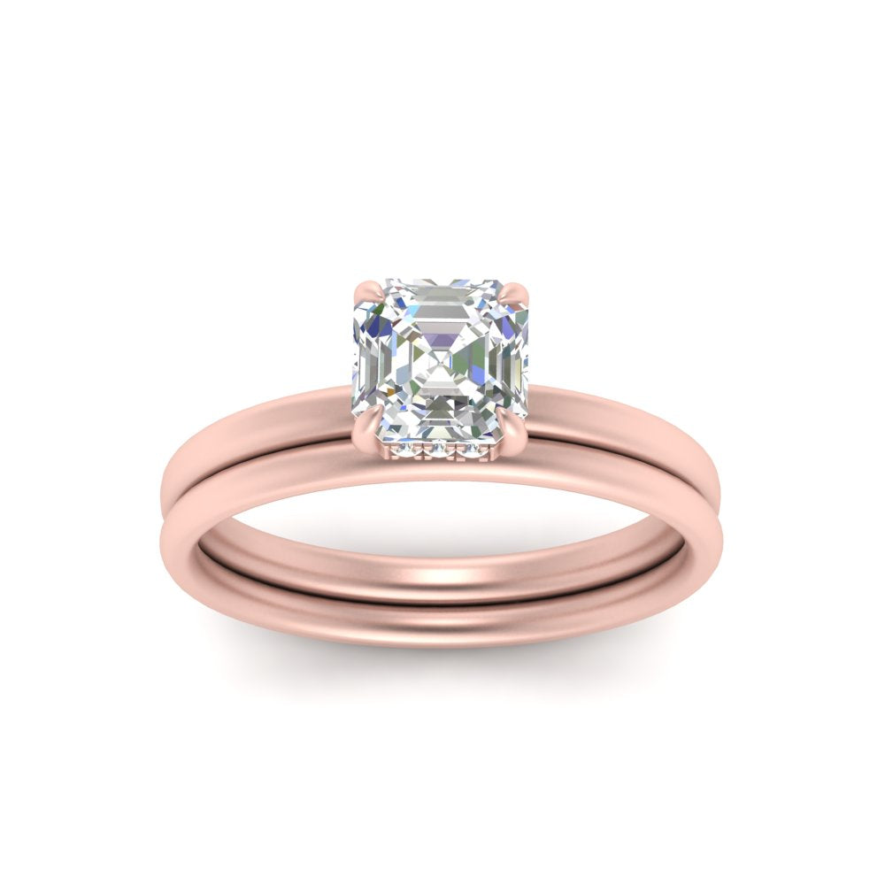 0.50 To 5 Carat Lab Diamond Delicate Thin Setting Hidden Halo Bridal Set 14K Gold