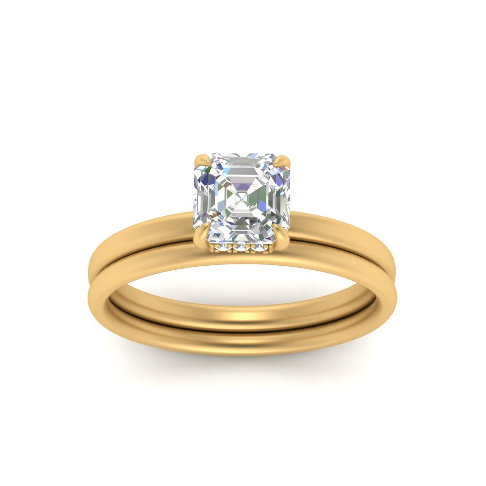 0.50 To 5 Carat Lab Diamond Delicate Thin Setting Hidden Halo Bridal Set 14K Gold