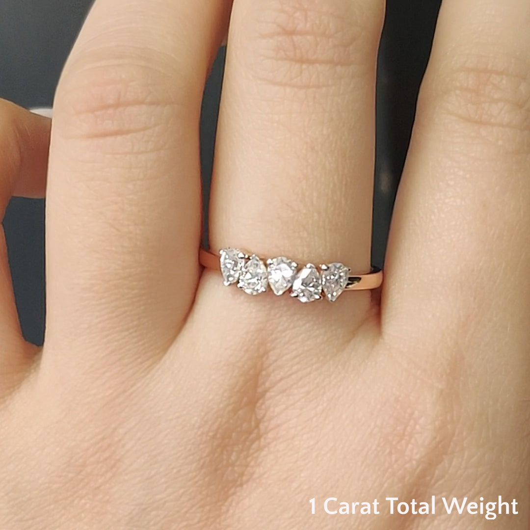 1/2 - 2 1/2 Carat Lab Grown Pear Shaped Diamond Teardrop Lab Created 5 Stone Wedding Band For Women 14K Gold
