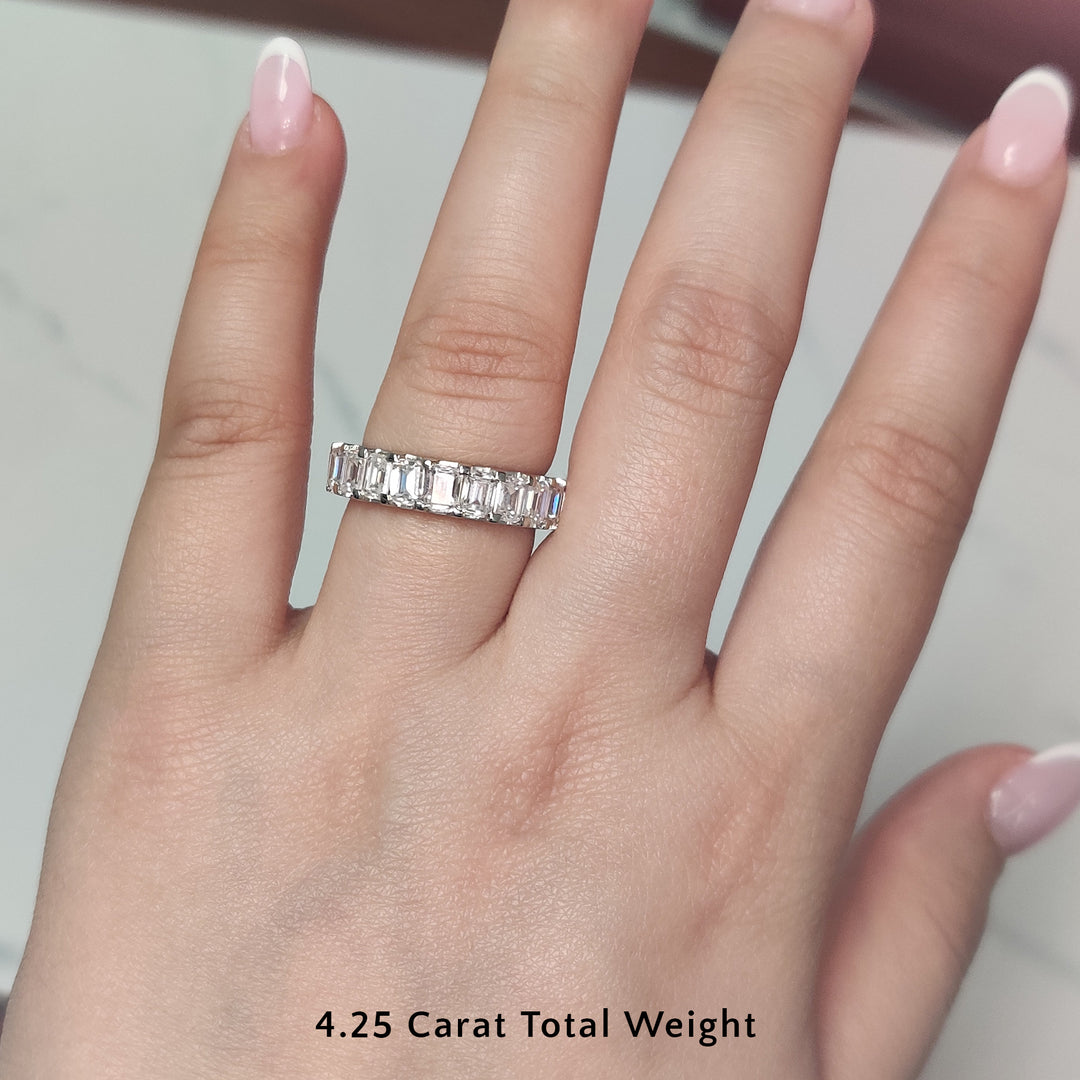 4 1/4 - 6 1/3 Carat Lab Grown Emerald Cut Diamond Full Eternity Lab Created Classic Wedding Band For Women 14K Gold